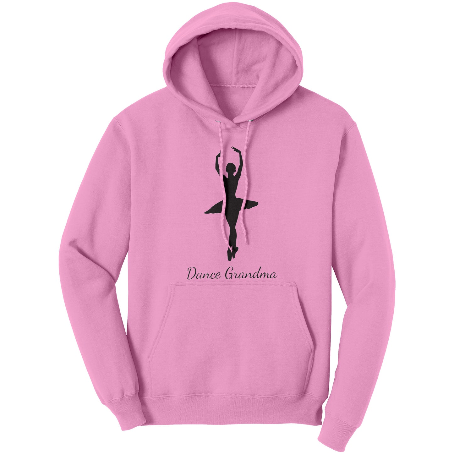 Light Pink Dance Grandma Hoodie, features a beautiful image of a ballerina on the front above the words "Dance Grandma"