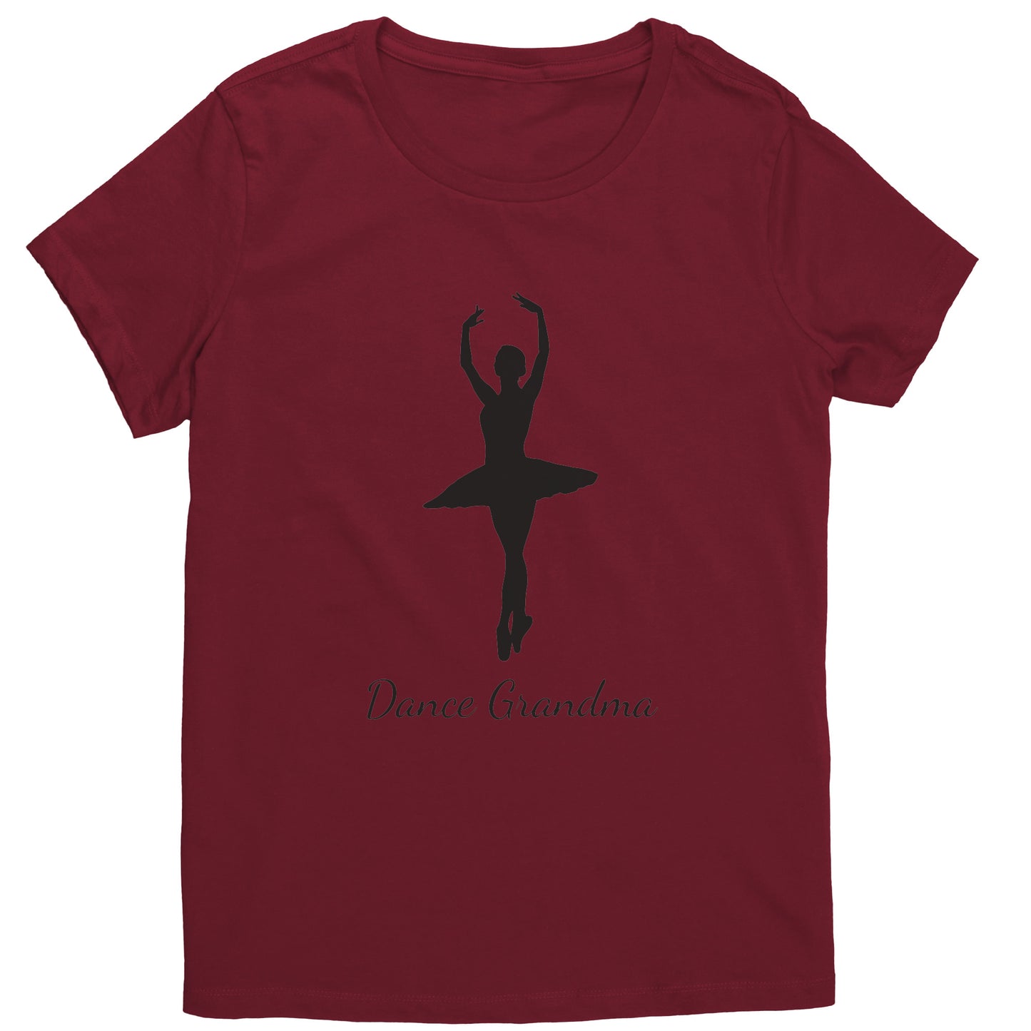 Sangria Dance Grandma T-Shirt, features a beautiful image of a ballerina on the front above the words "Dance Grandma"