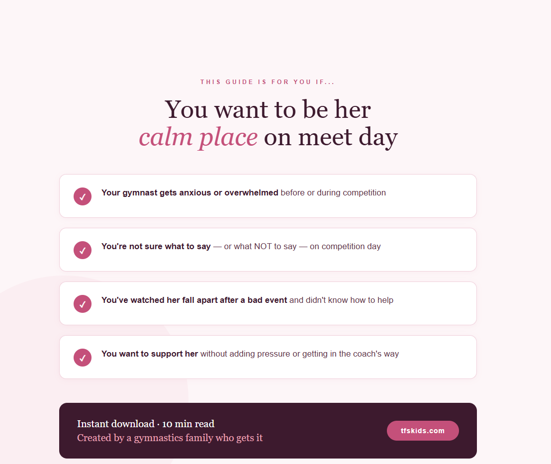 Meet day confidence checklist with four calming statements and instant download note