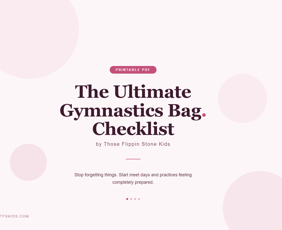 Ultimate gymnastics bag checklist printable PDF title page with byline