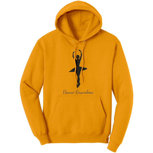 Gold Dance Grandma Hoodie, features a beautiful image of a ballerina on the front above the words "Dance Grandma"