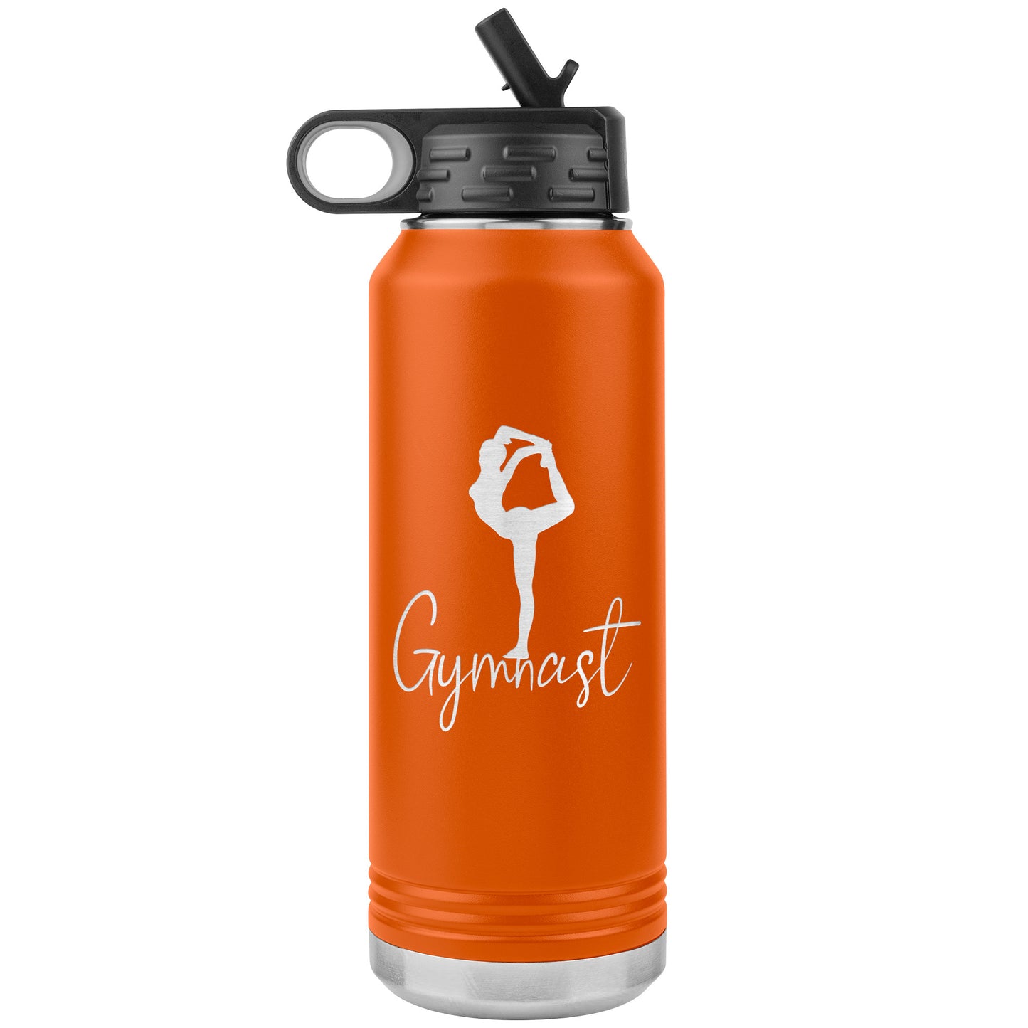 Elegant Gymnast Stainless Steel Water Bottle in orange. It says "Gymnast" with the image of a graceful and elegant gymnast above.