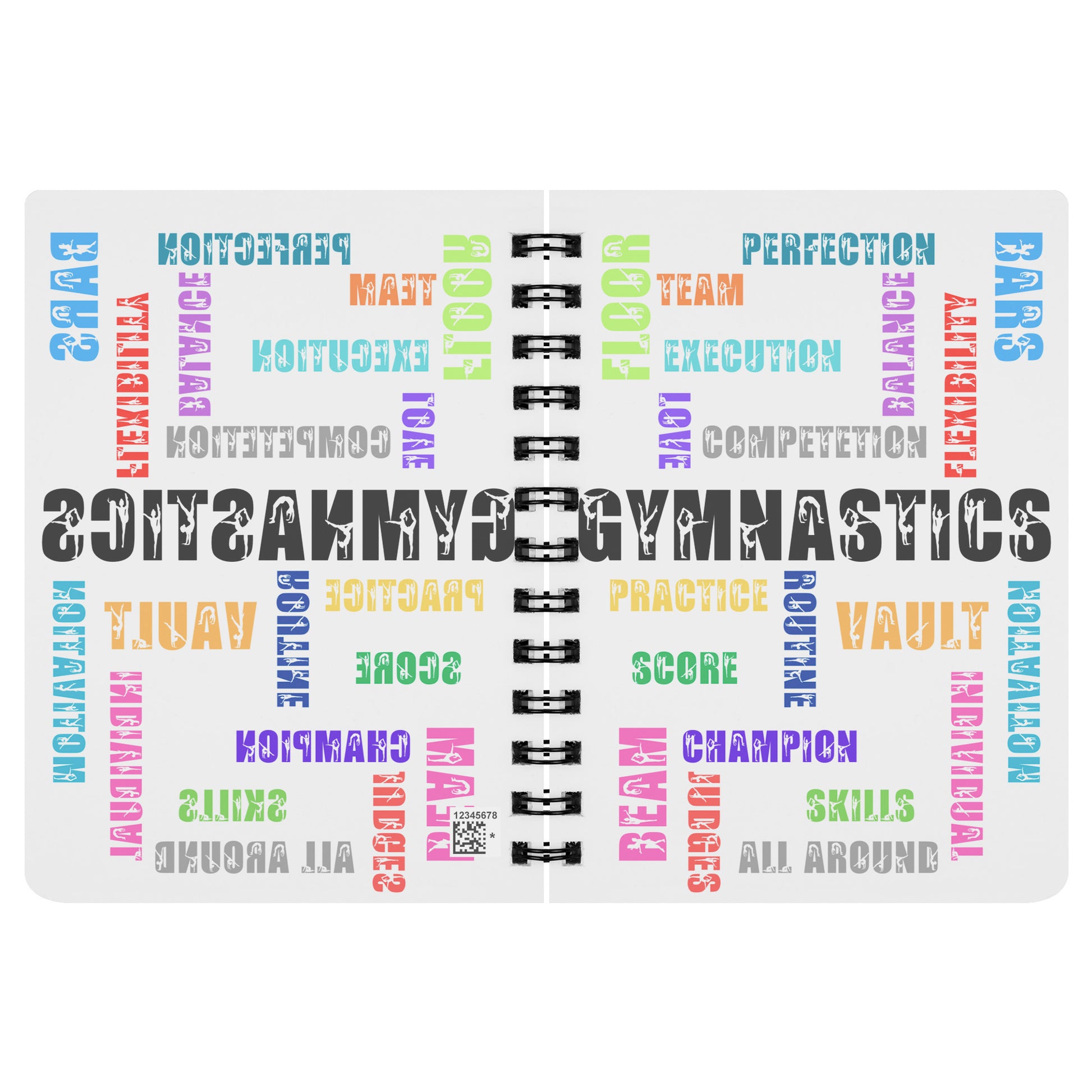 The front cover of this Gymnastics Spiralbound journal is adorned with words to remind you of your love for gymnastics. The printed cover showcases the skills and dedication that drive your passion.