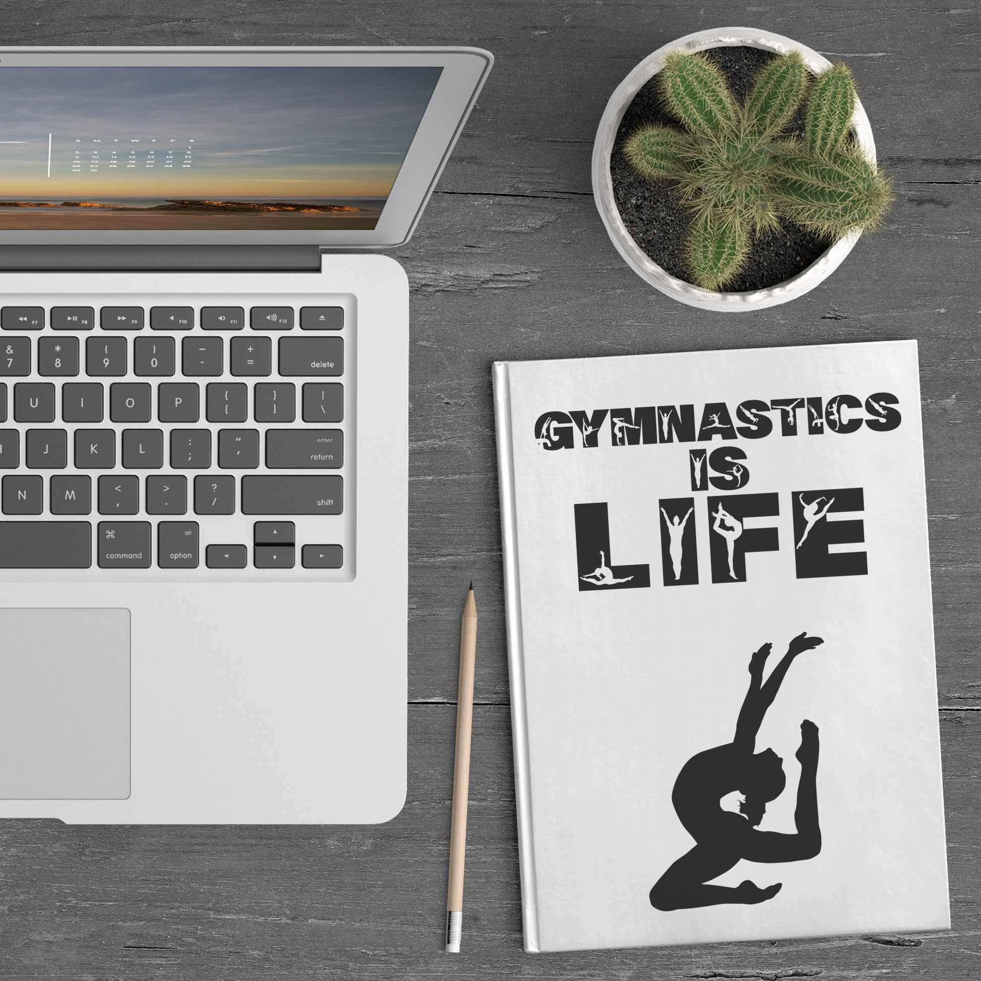 The front of this Gymnastics is Life Hardcover Journal shows a talented gymnast along with the phrase Gymnastics is Life in a fun gymnastics font