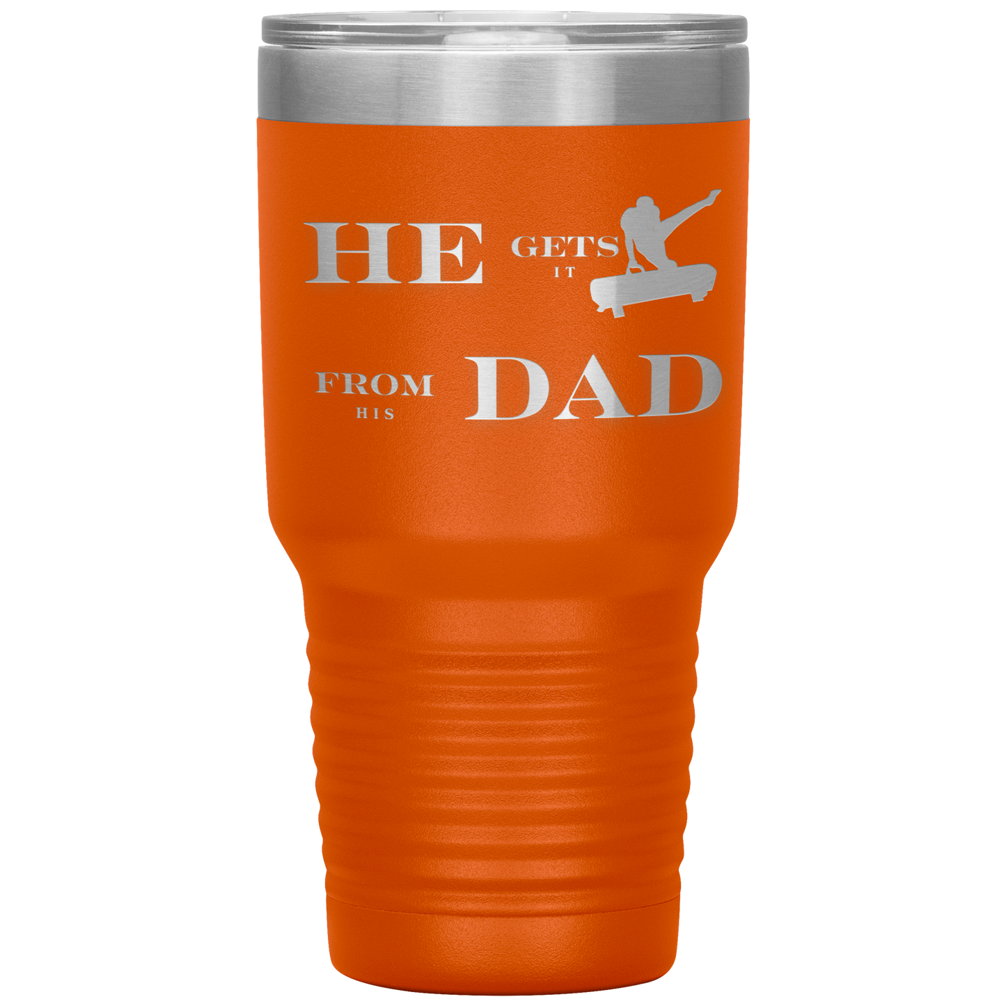 He_Gets_It_From_His_Dad_Mens_Gymnastics_30oz_Tumbler_Orange_Mockup.png