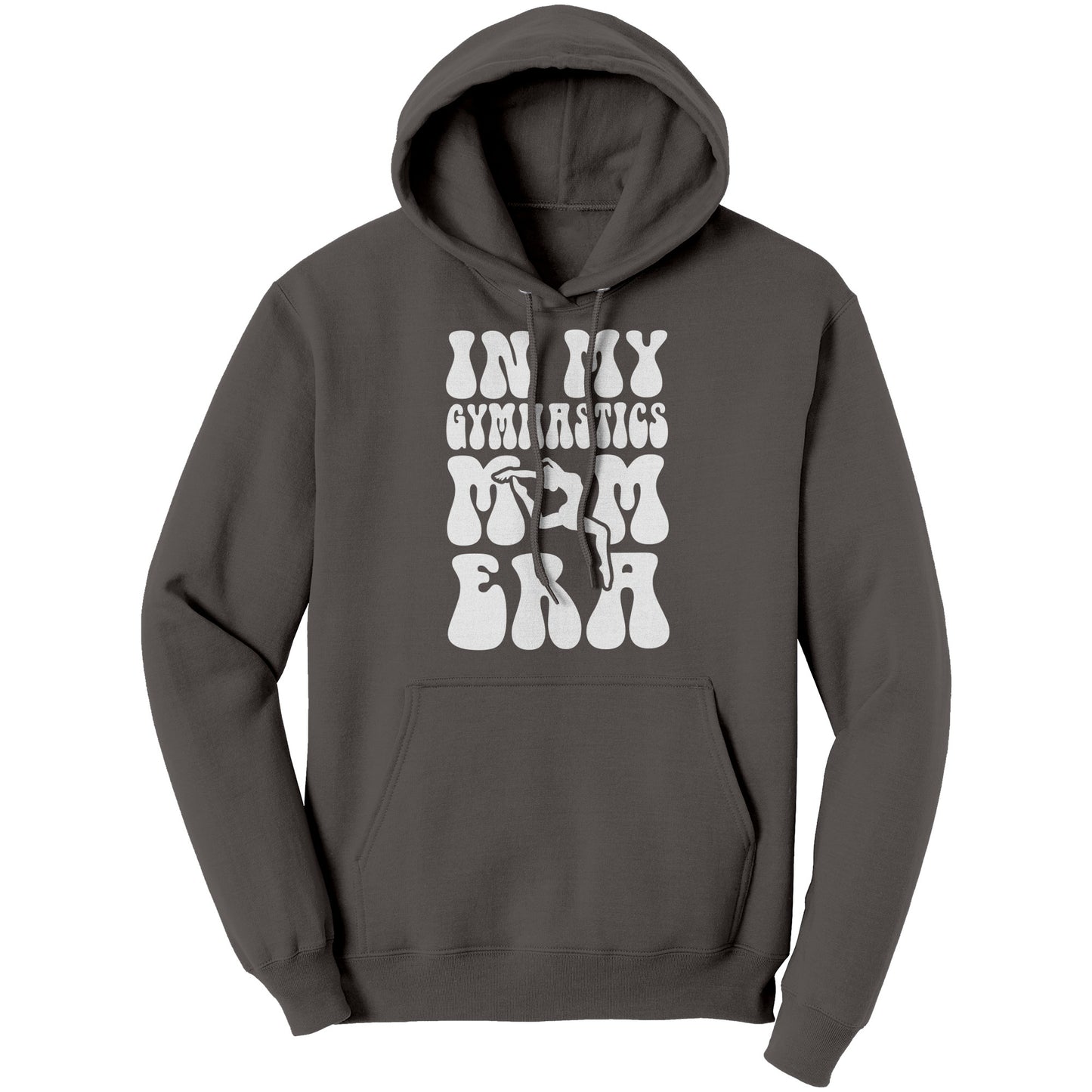 Charcoal In My Gymnastics Mom Era Women's Hoodie with white bubble font