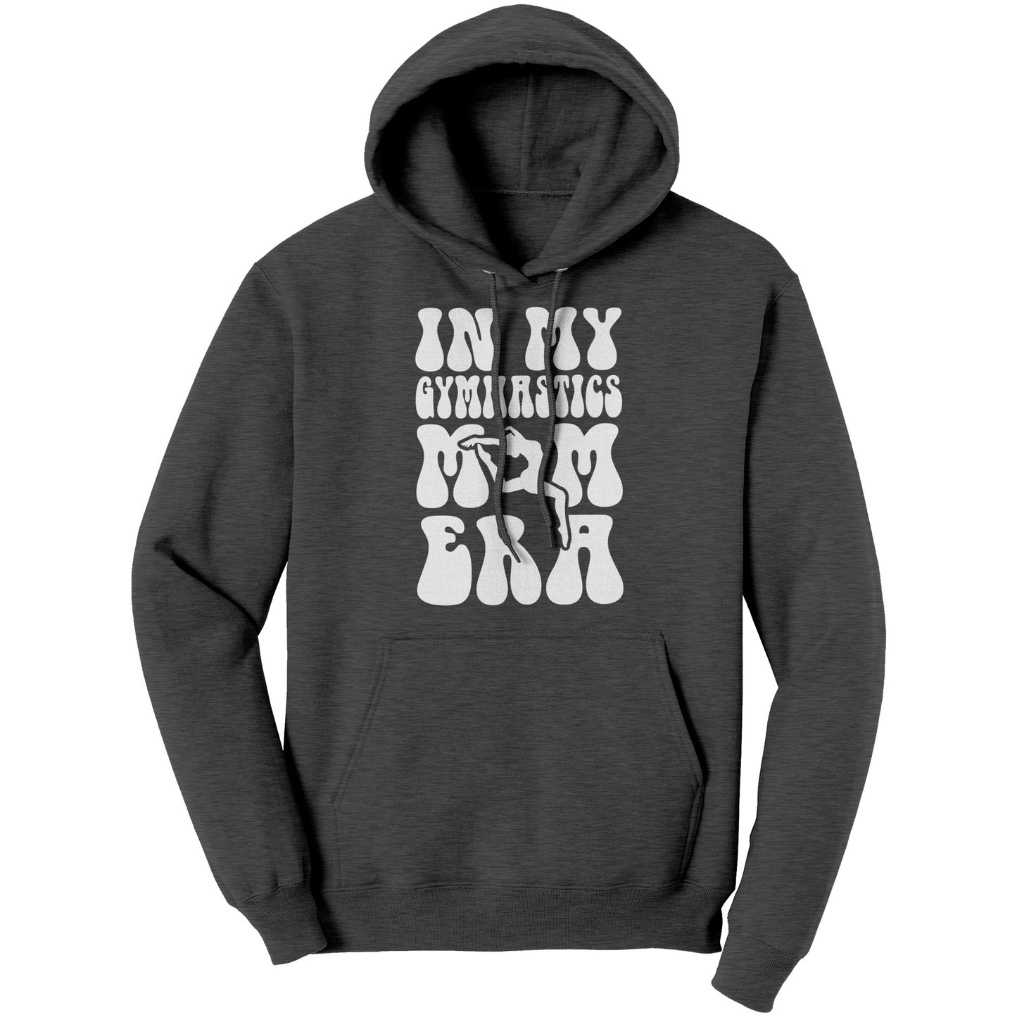Heather Grey In My Gymnastics Mom Era Women's Hoodie with white bubble font