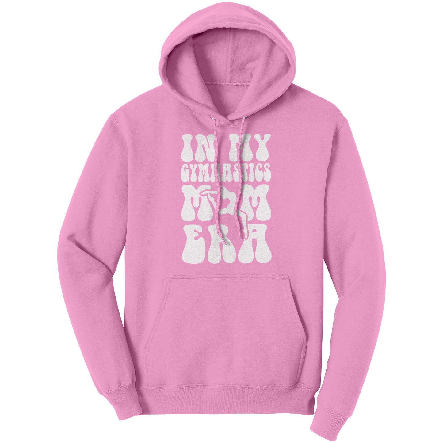 Light Pink In My Gymnastics Mom Era Women's Hoodie with white bubble font