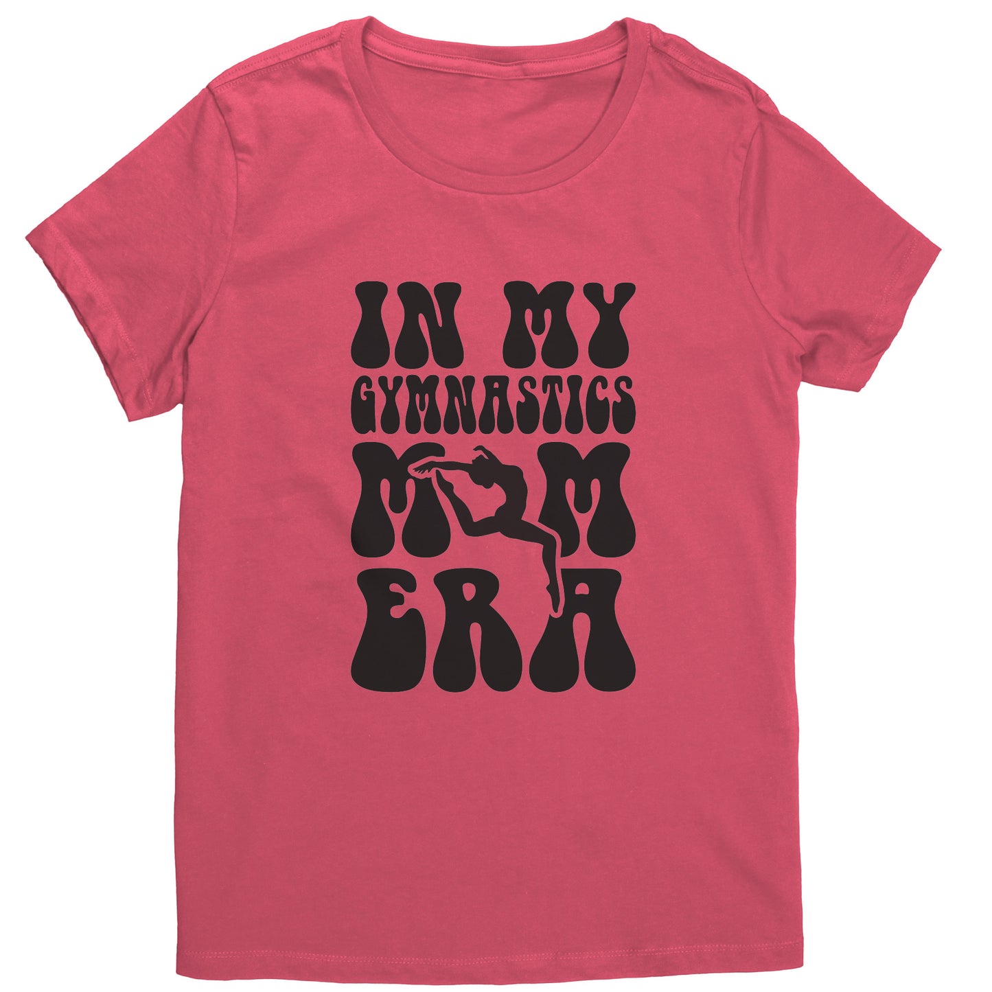 Coral In My Gymnastics Mom Era Women's Hoodie with black bubble font 