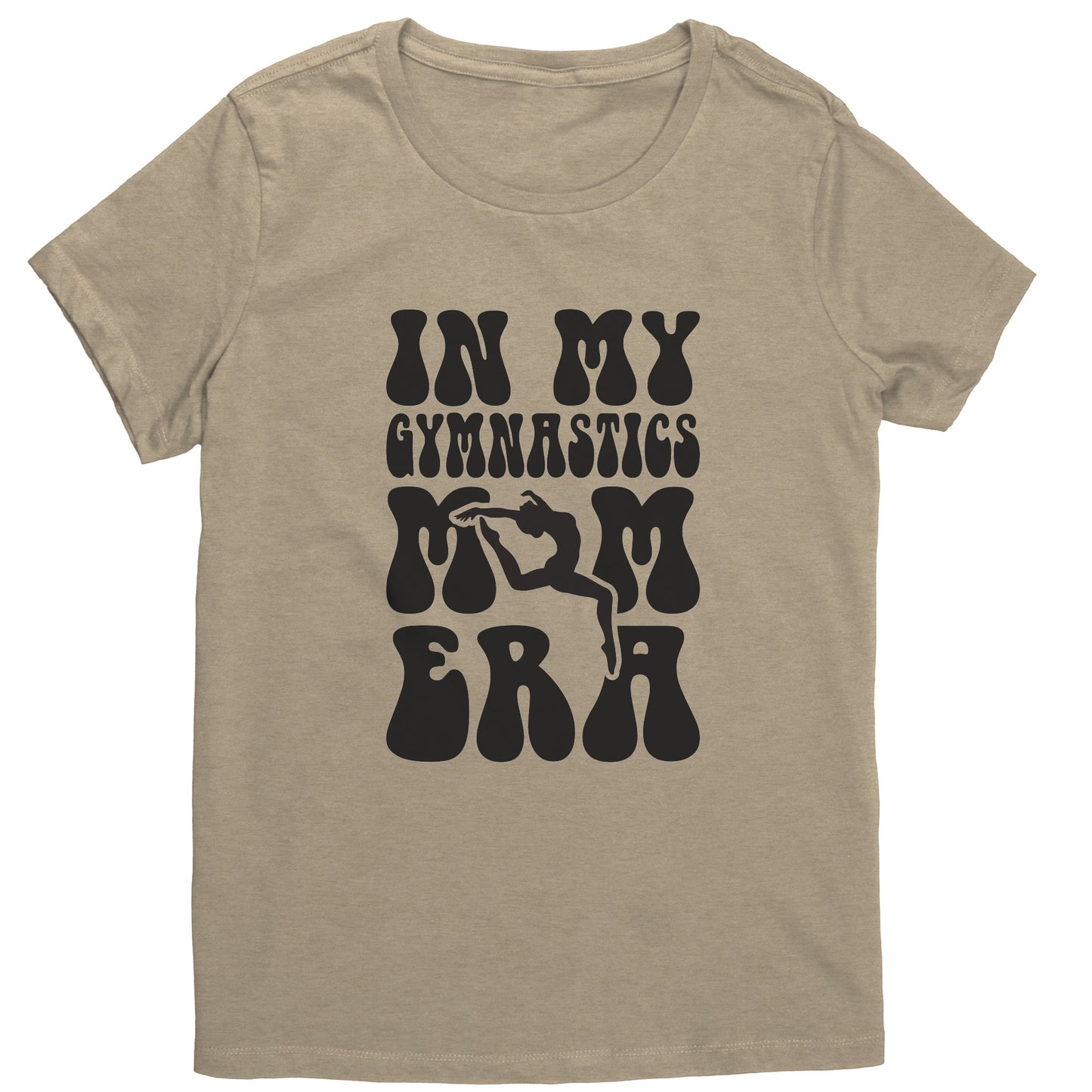 Heathered Latte In My Gymnastics Mom Era Women's Hoodie with black bubble font 