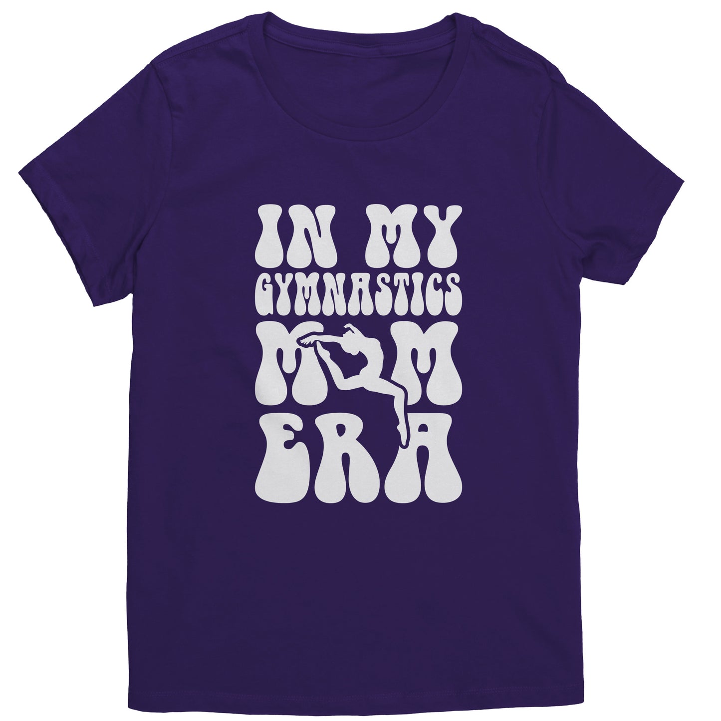 Purple  In My Gymnastics Mom Era Women's T-Shirt with white bubble font