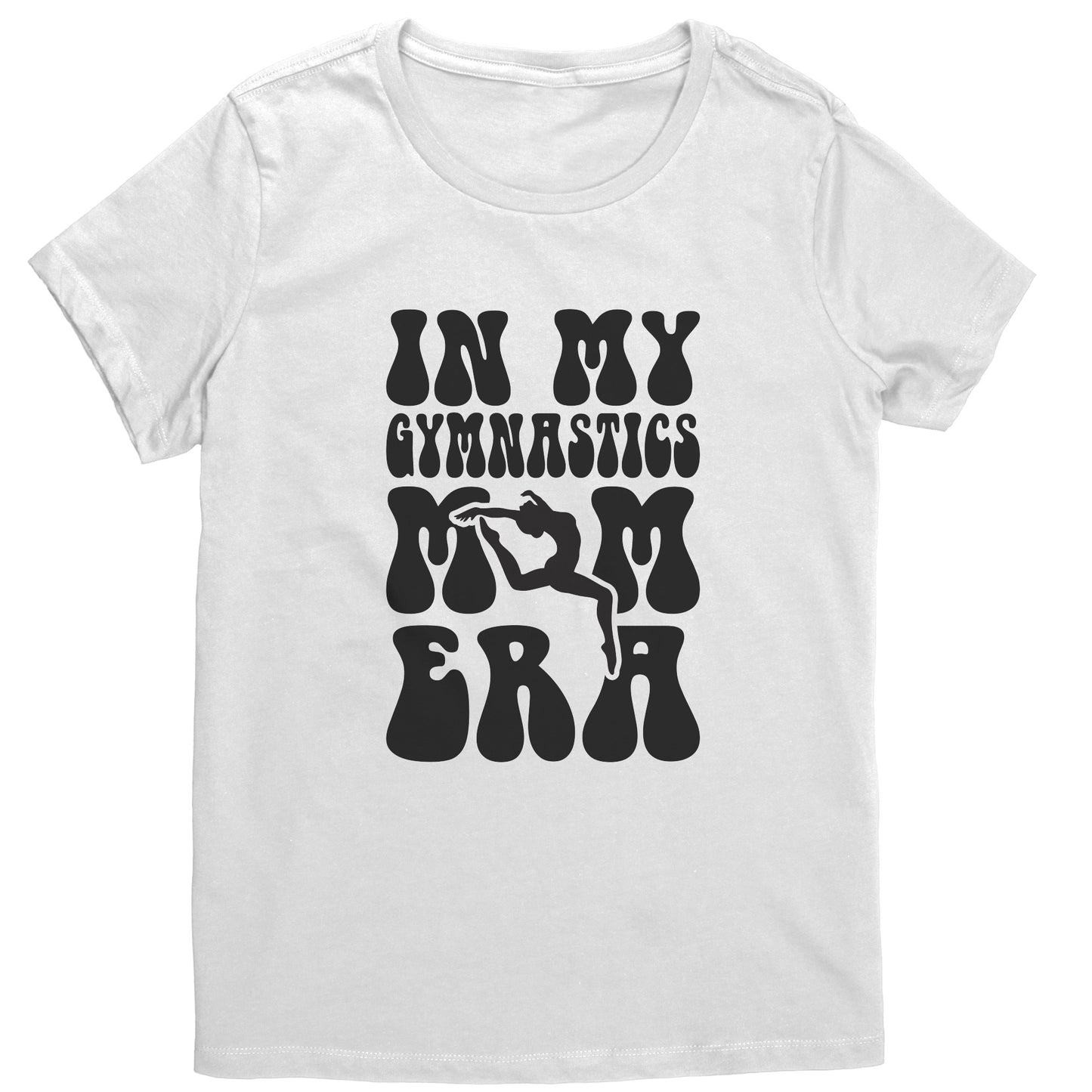 White In My Gymnastics Mom Era Women's Hoodie with black bubble font 