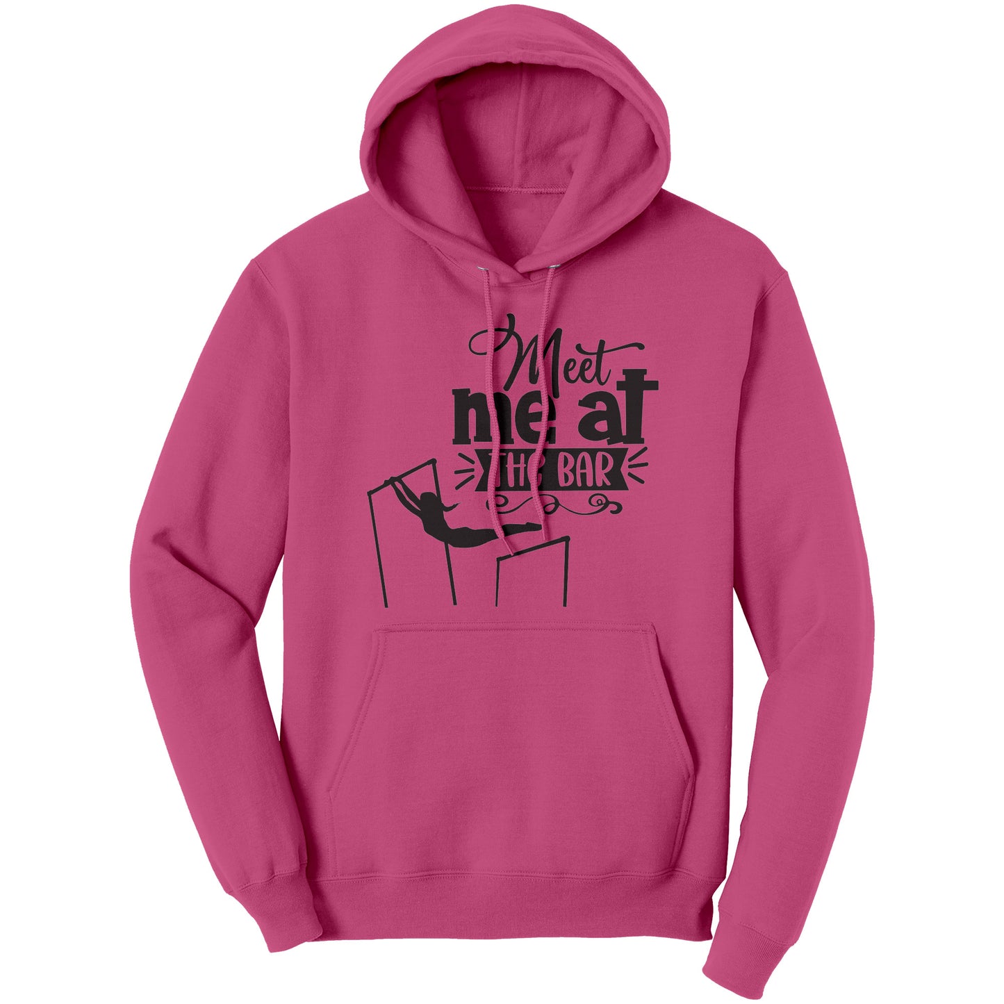 Sangria  Colored "Meet Me at the Bar" Women's Gymnastics Hoodie featuring an artistic depiction of a gymnast on the uneven bars