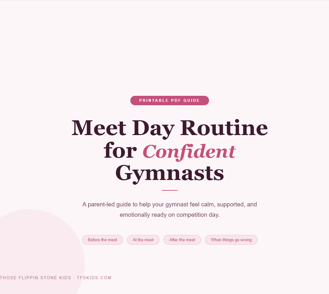 Meet Day Routine guide PDF with title and three topic links: before, at, after
