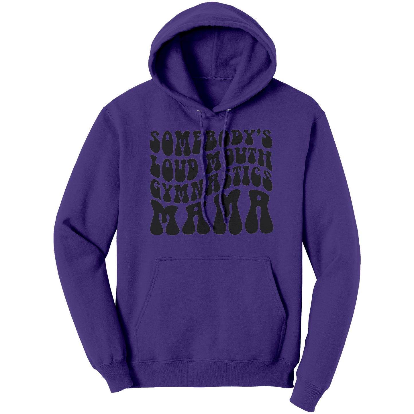 Purple Somebody's Loud Mouth Gymnastics Mama Women's Gymnastics Mom Hoodie Bubble Font 
