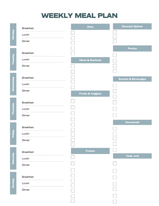 Weekly Menu Planner and Shopping List