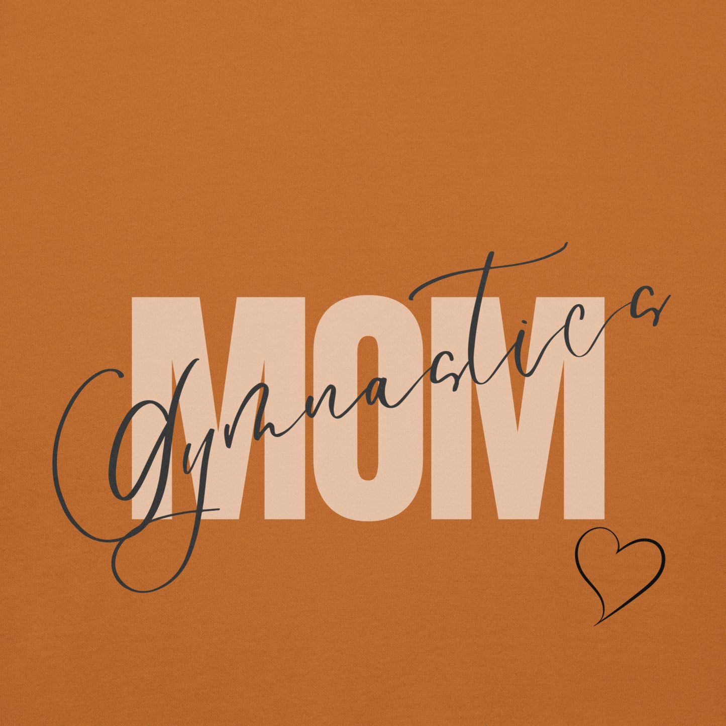 Orange mom hoodie with large 'MOM' graphic, cursive name, and heart