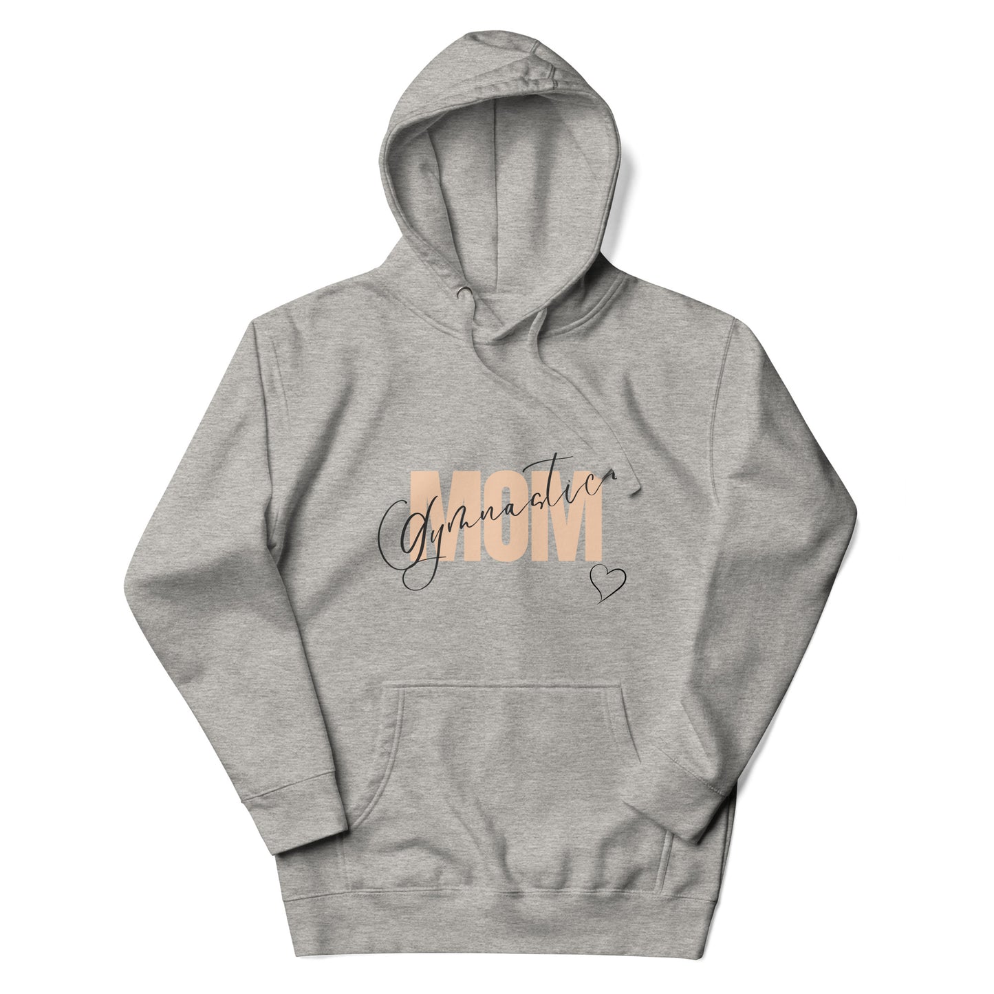 Carbon Grey hoodie with front pocket and cursive Gymnastic graphic with heart