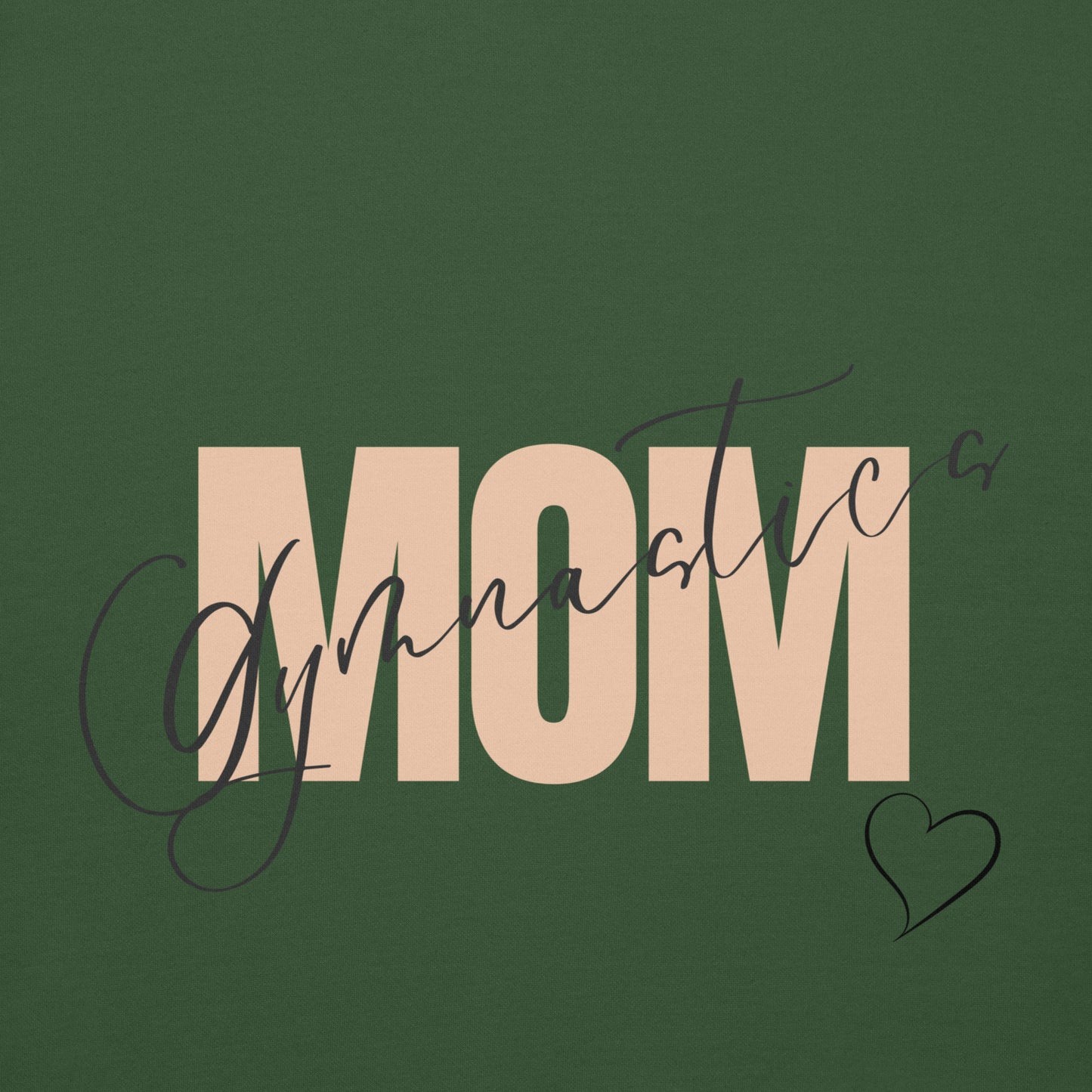 Green mom hoodie with large 'MOM' graphic, cursive name, and heart