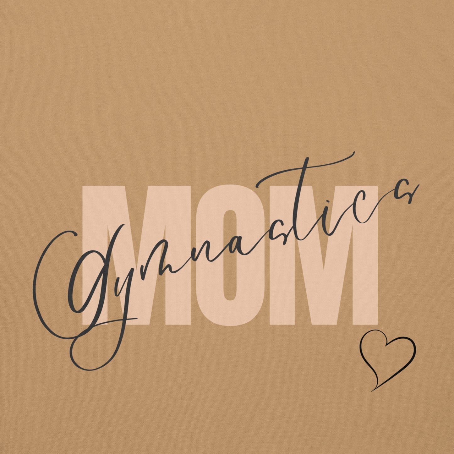 Beige mom hoodie with large 'MOM' graphic, cursive name, and heart