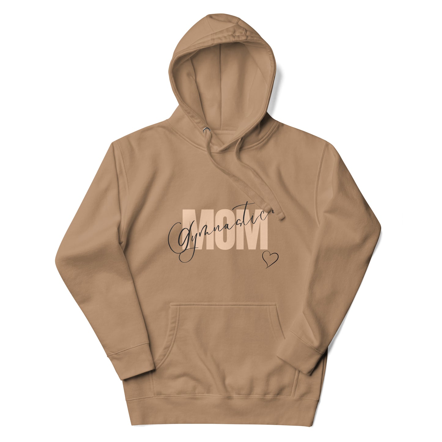 Latte hoodie with front pocket and cursive Gymnastic graphic with heart