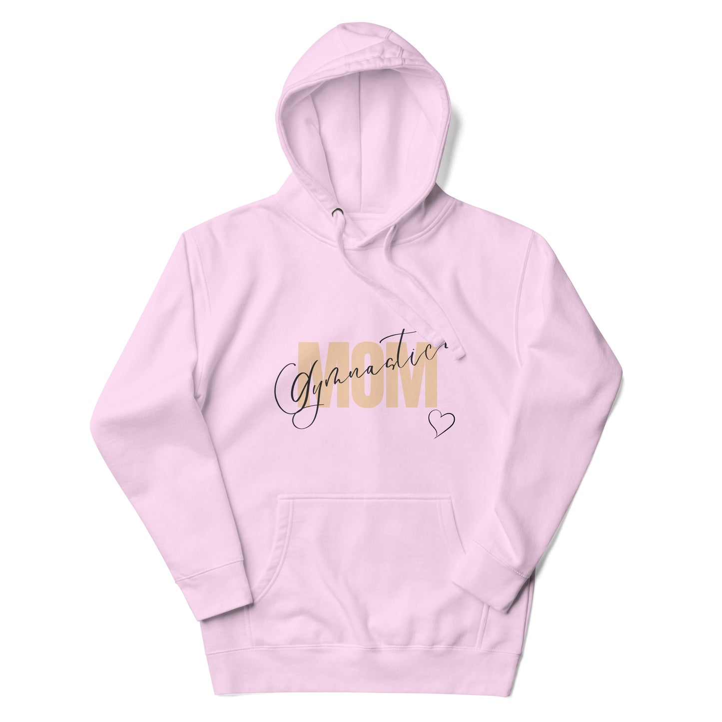 Light Pink hoodie with front pocket and cursive Gymnastic graphic with heart