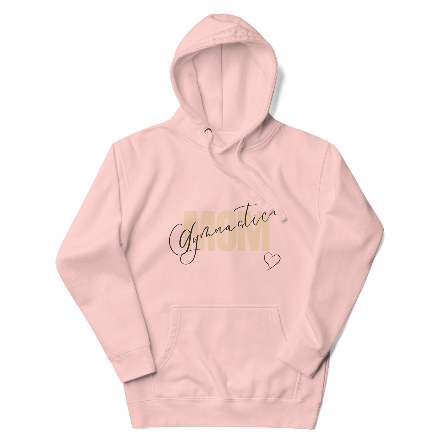 Dusty Rose hoodie with front pocket and cursive Gymnastic graphic with heart