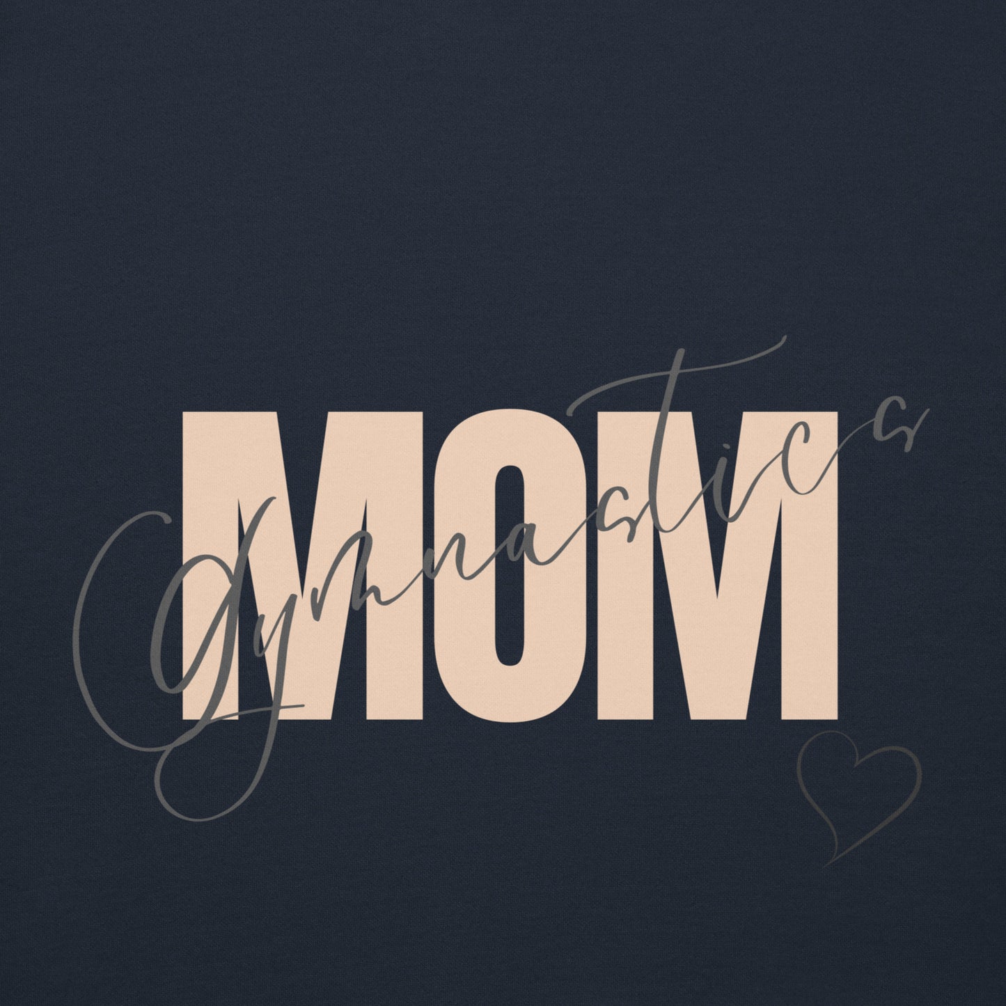 Gymnastics mom hoodie in navy with “MOM” graphic and heart