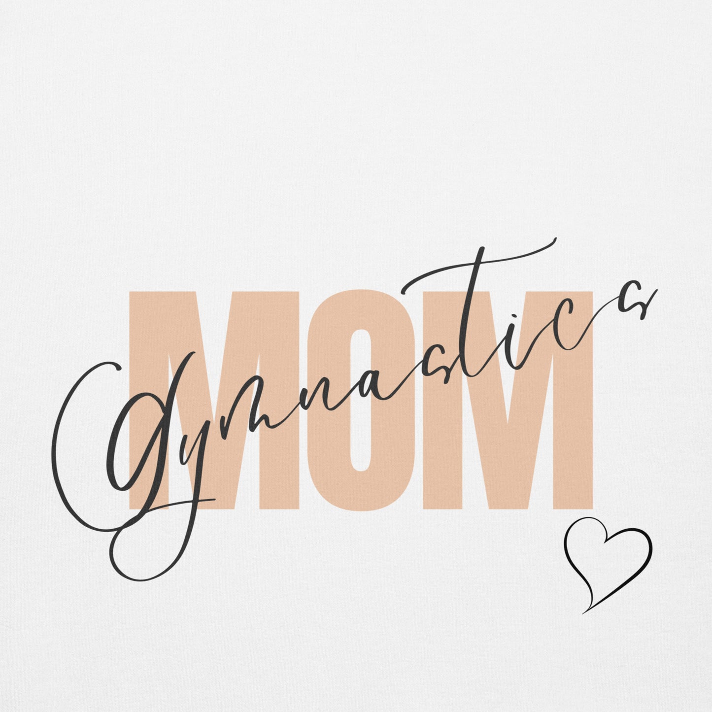 Hoodie front design with script “MOM” and small heart graphic