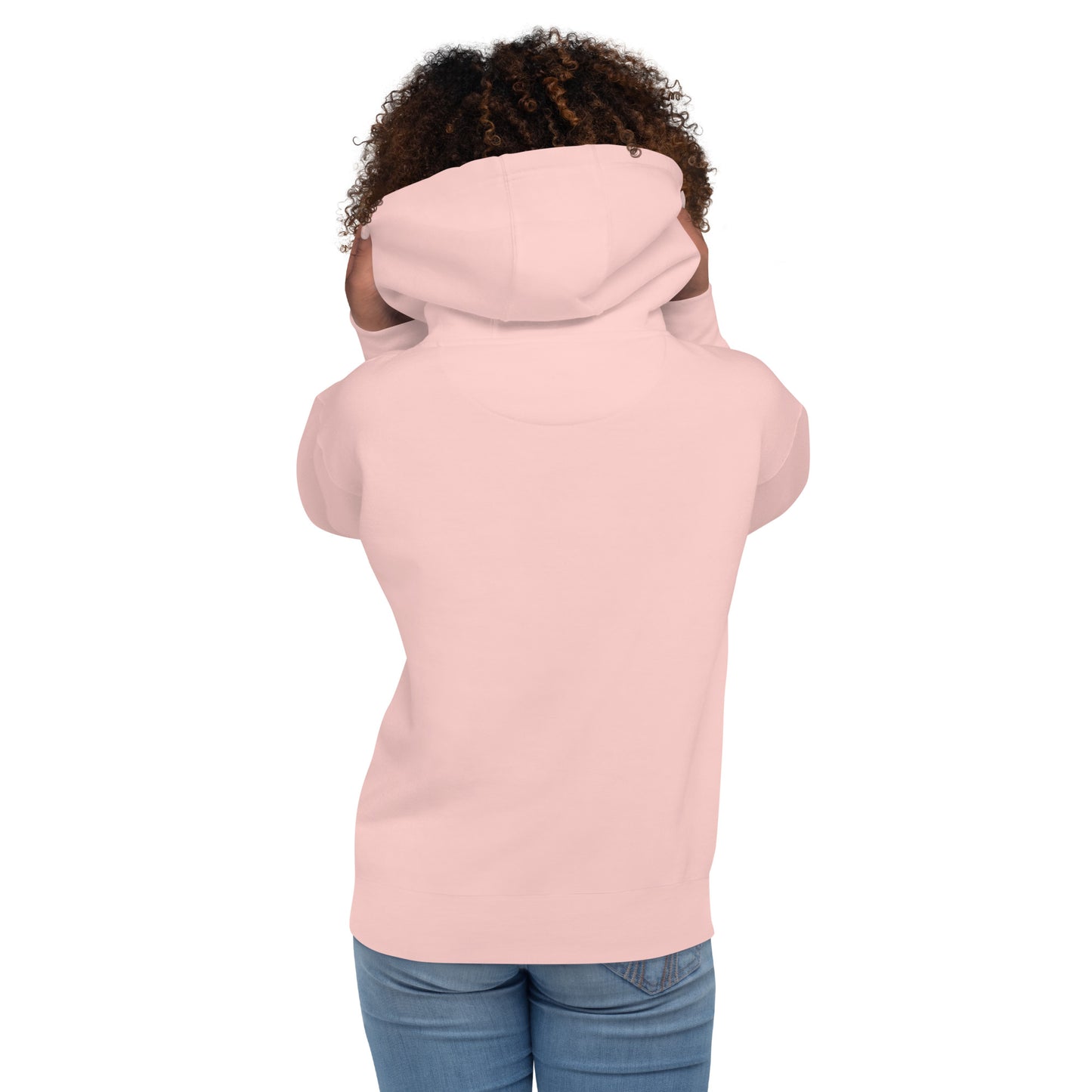 Pink parent hoodie with hood and kangaroo pocket, plain back view.