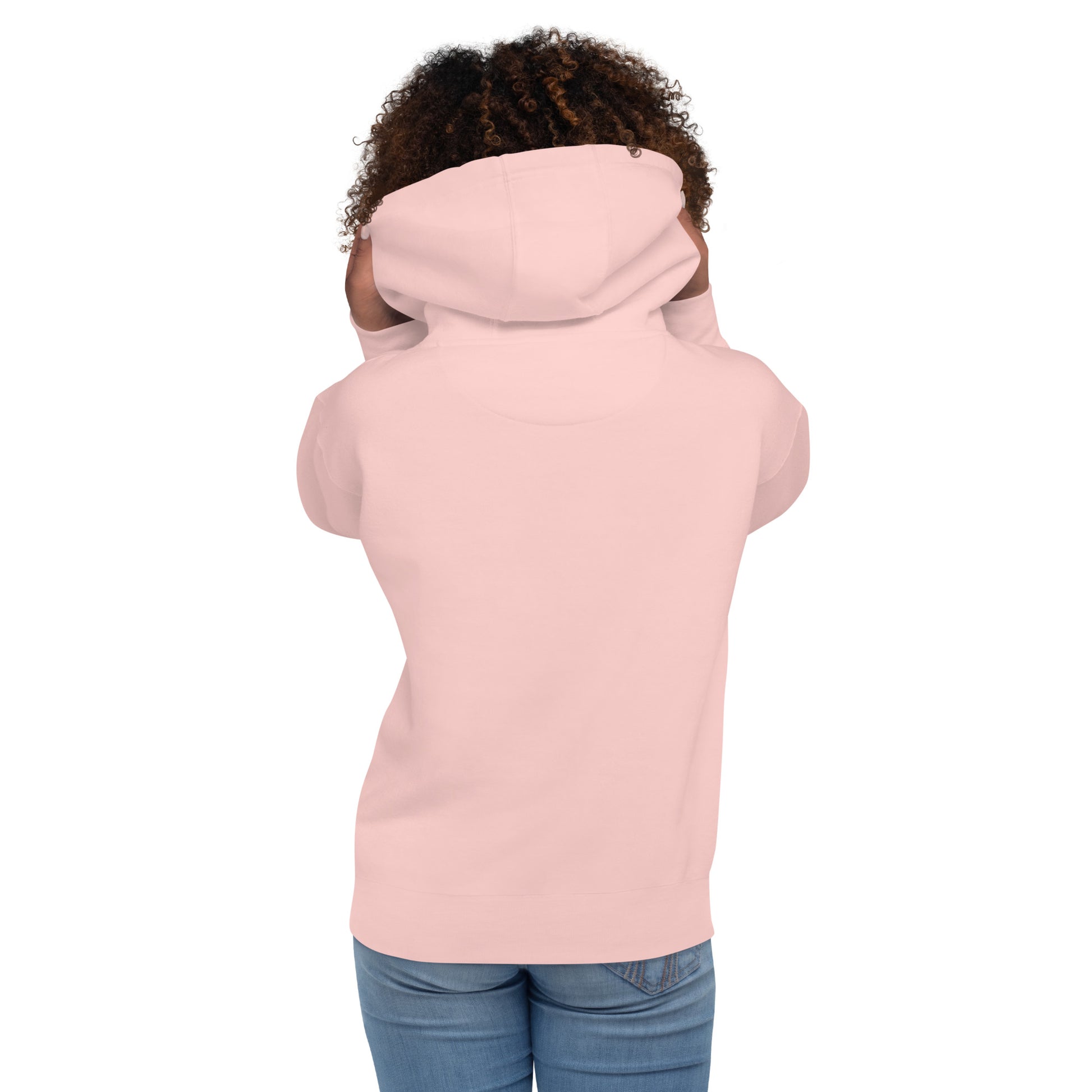 Pink parent hoodie with hood and kangaroo pocket, plain back view.