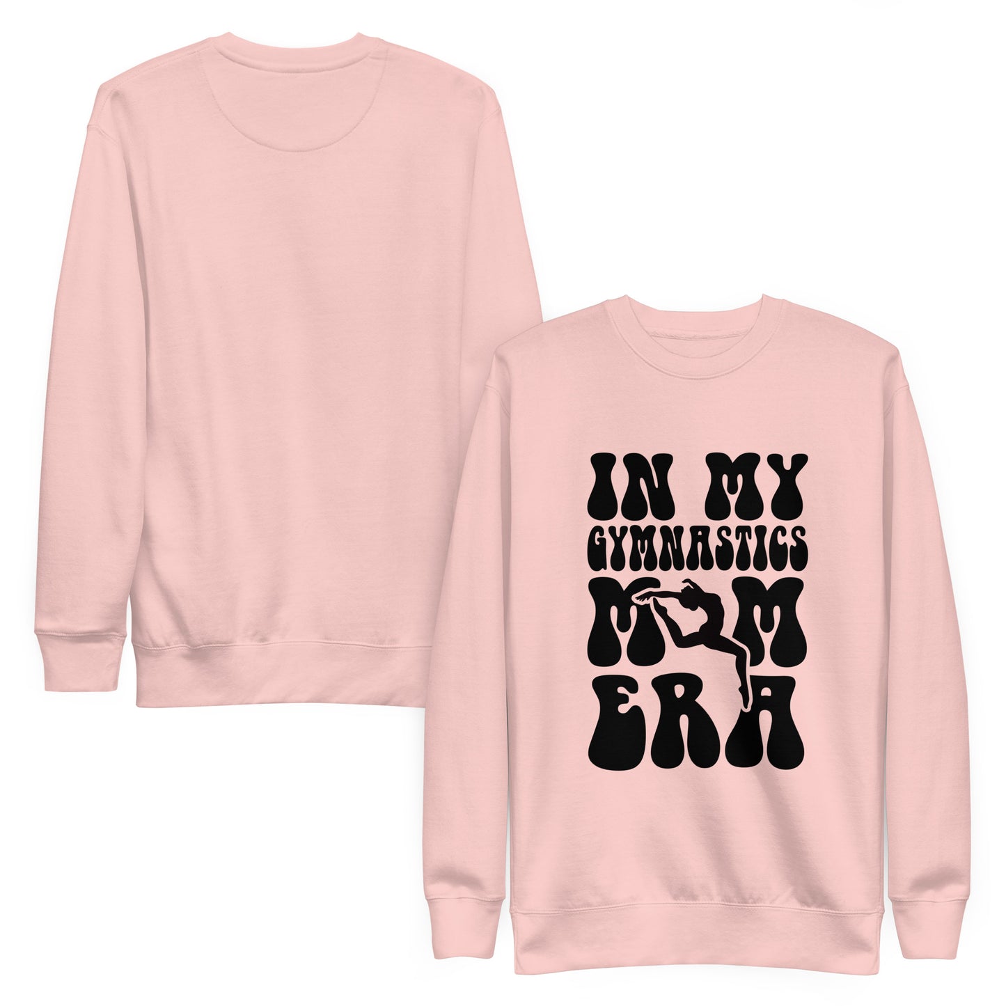 Light pink hoodie with “In my gymnastics” graphic text and stylized hands