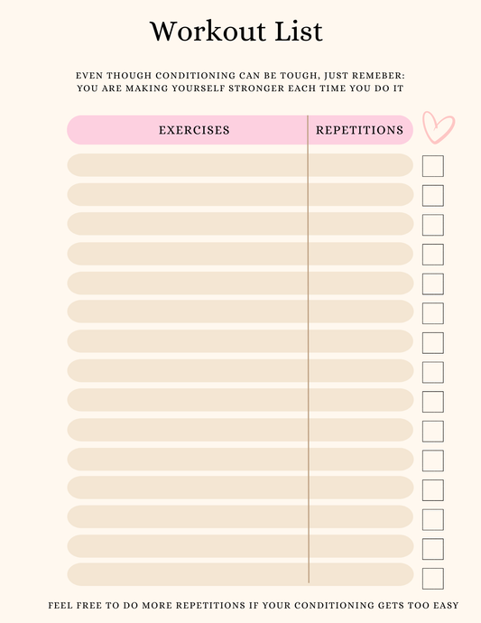 Workout checklist printable