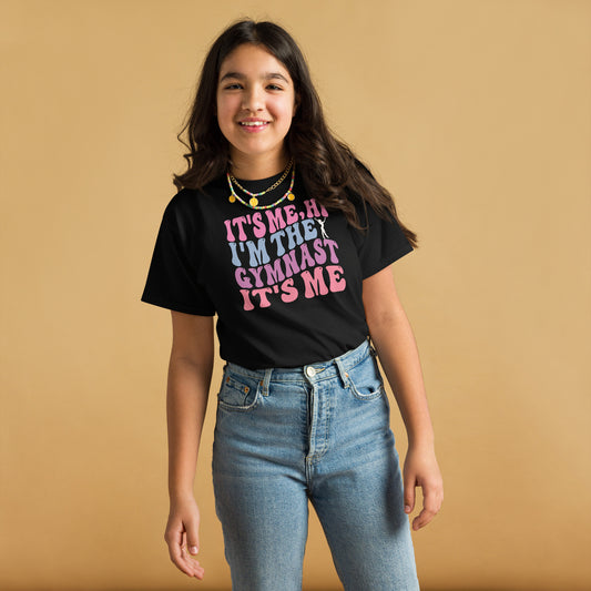 Kids gymnast T-shirt, black, "IT'S ME I'M THE GYMNAST" graphic