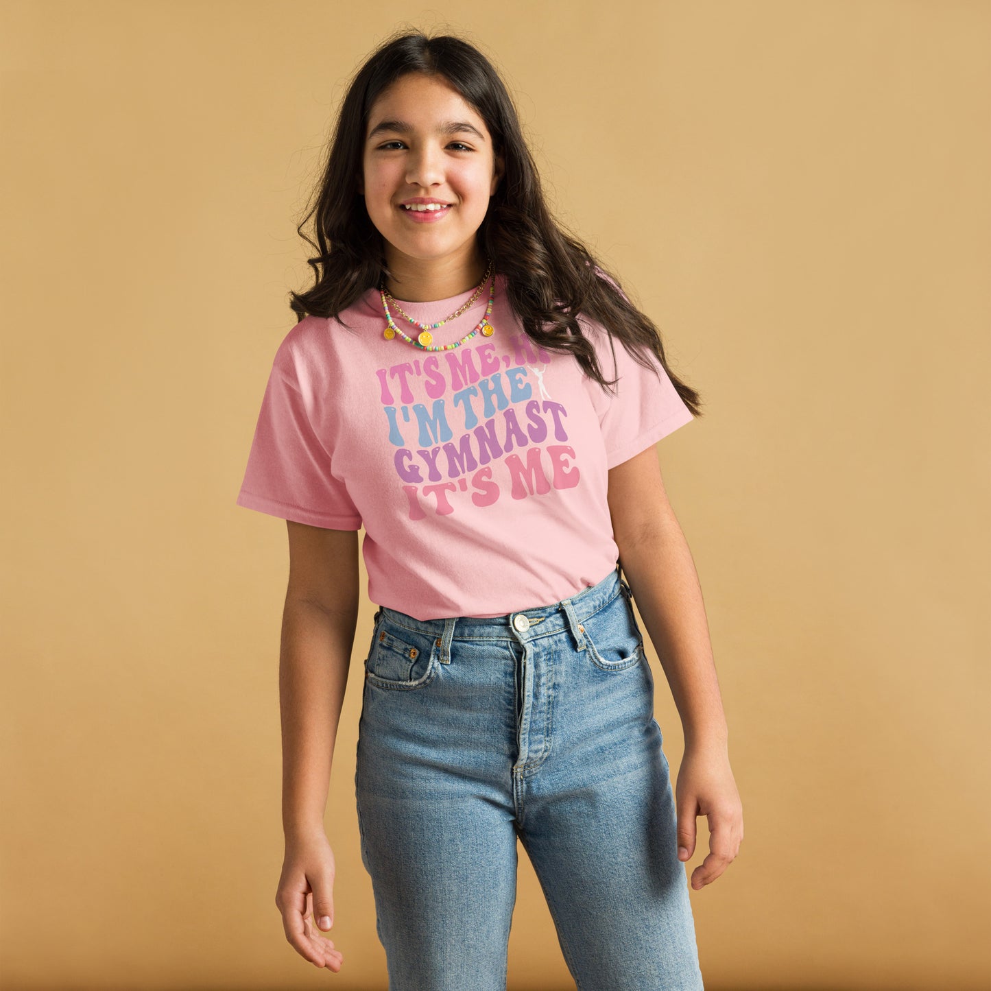 Kids gymnast T-shirt, light pink, "IT'S ME I'M THE GYMNAST" graphic