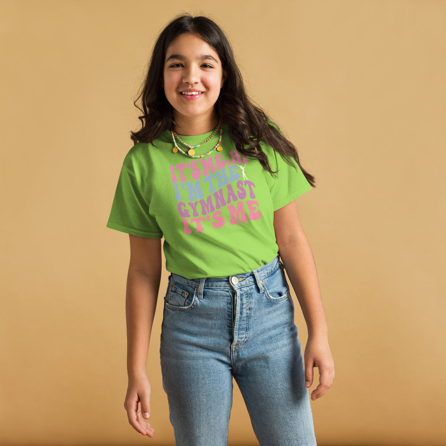 Kids gymnast T-shirt, lime green, "IT'S ME I'M THE GYMNAST" graphic