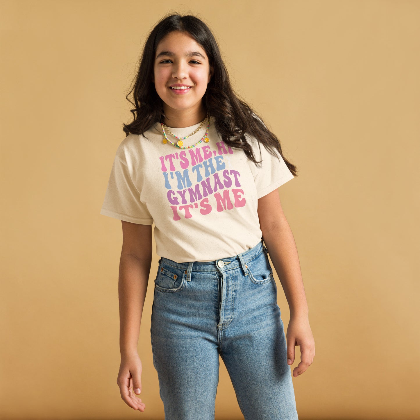 Kids gymnast T-shirt, natural white, "IT'S ME I'M THE GYMNAST" graphic