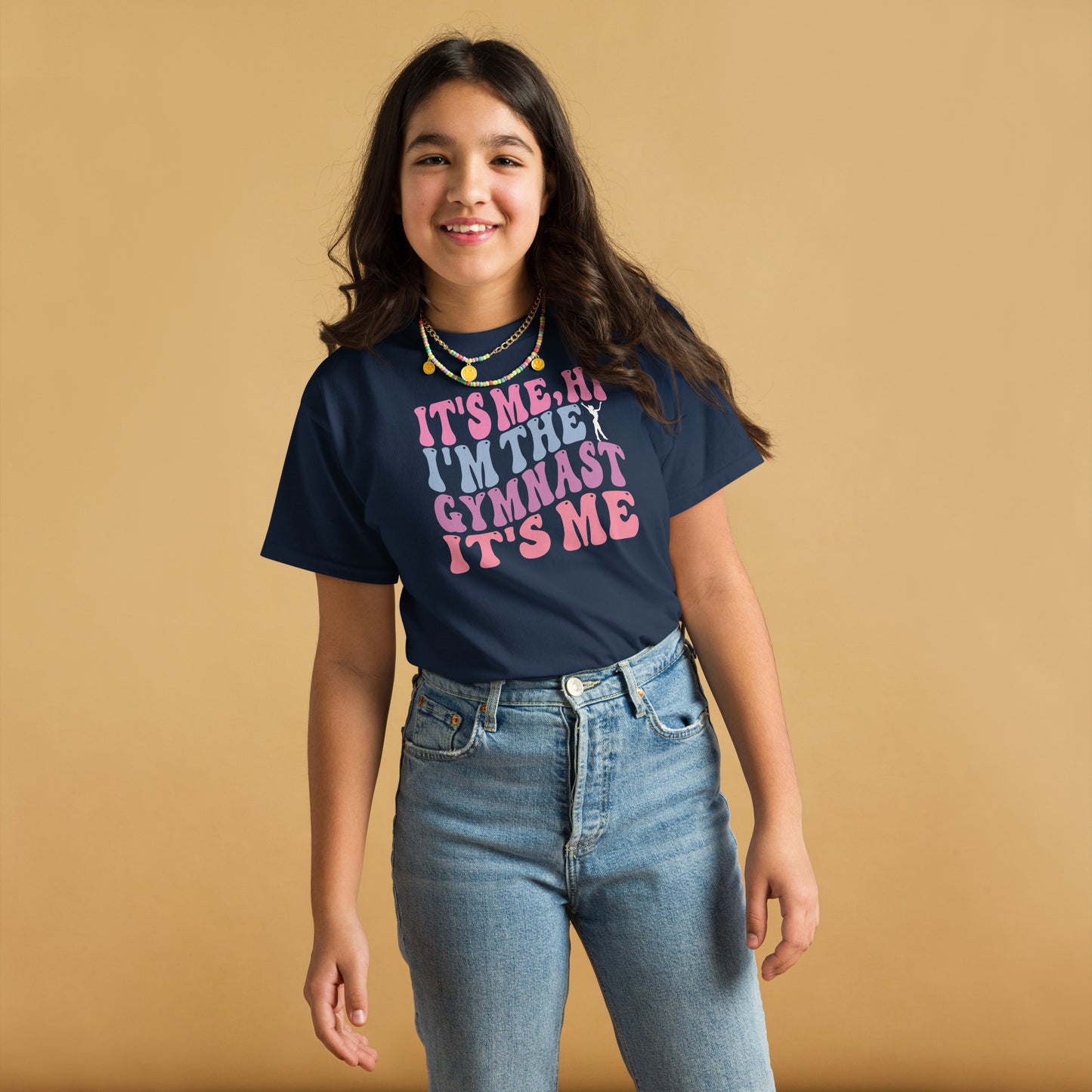 Kids gymnast T-shirt, navy blue, "IT'S ME I'M THE GYMNAST" graphic