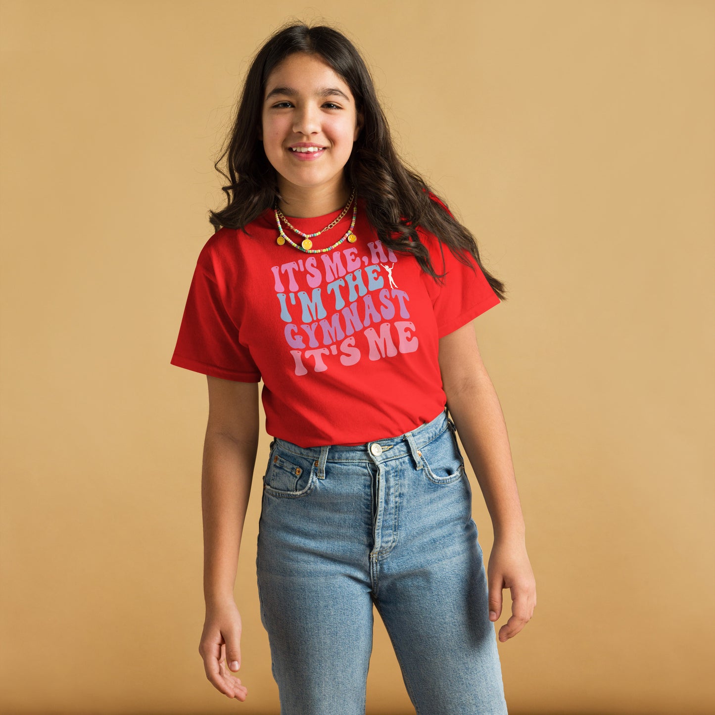 Kids gymnast T-shirt, red, "IT'S ME I'M THE GYMNAST" graphic